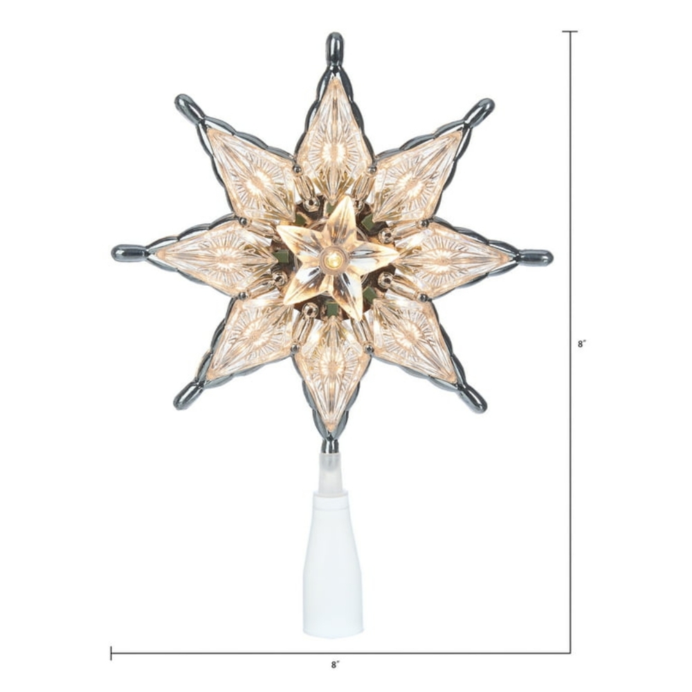 Set of 2! Star Christmas Tree Toppers with Clear White Lights, 8 inch